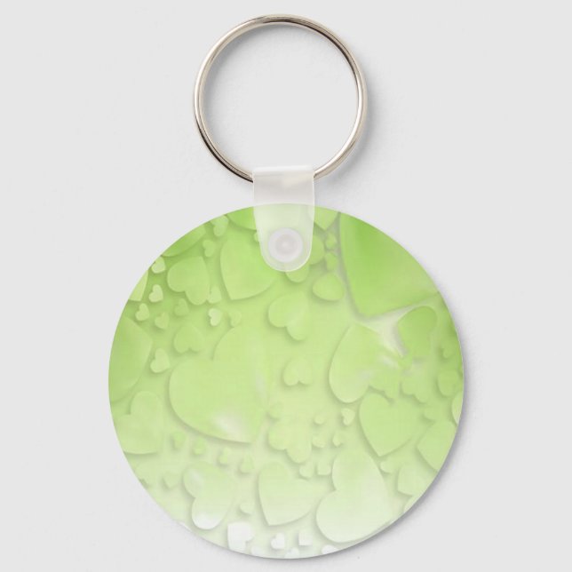 Abstract green and white hearts keychain (Front)