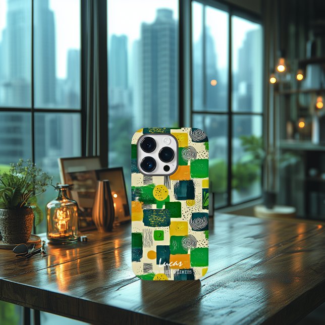 Abstract Green and Yellow Blocks with Custom Name  Case-Mate iPhone Case (Creator Uploaded)