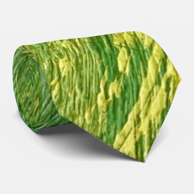 Abstract green and yellow diagonal stripes tie (Rolled)