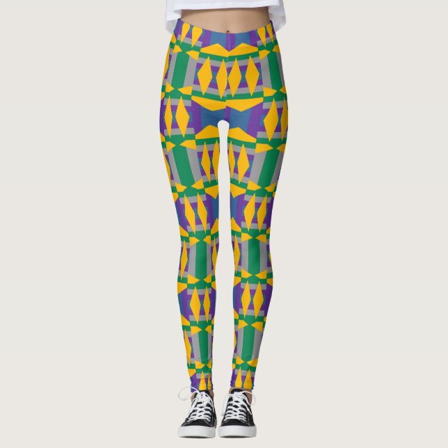 Abstract Green and Yellow Pattern with Diamonds Leggings (Front)