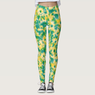 Abstract Green and Yellow Watercolor Tie Dye Leggings