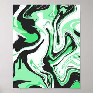 Abstract Green, Black and white Swirling Design  Poster