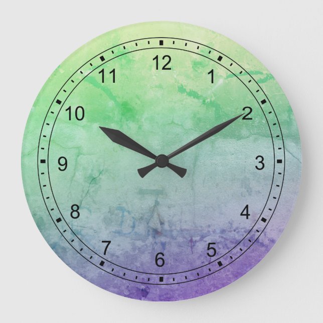 Abstract Green Blue and Purple Splatter Large Clock (Front)