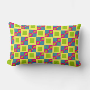 Abstract Green Blue Pattern with Squares Diamonds Lumbar Pillow