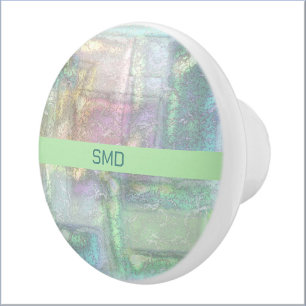 Abstract Green Blue Pink Textured Pattern Ceramic Knob