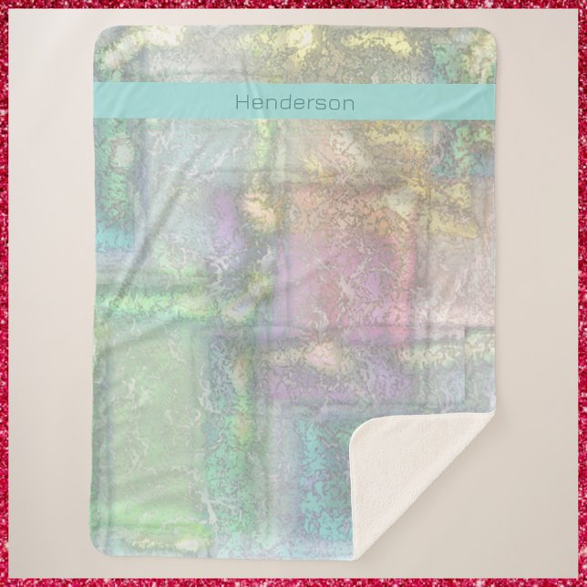 Abstract Green Blue Pink Textured Pattern  Sherpa Blanket (Creator Uploaded)