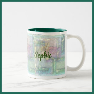 Abstract Green Blue Pink Textured Pattern Two-Tone Coffee Mug