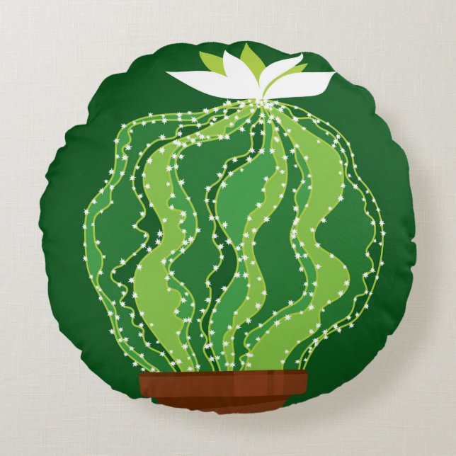 Abstract green cactus seamless pattern round pillow (Front)