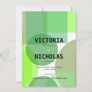 Abstract Green Circles and Squares Wedding Invite
