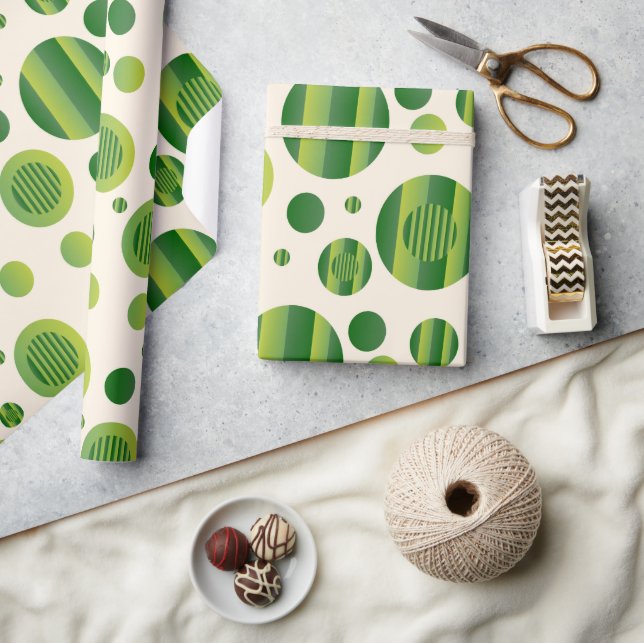 : Abstract Green Circles Pattern with Lines Wrapping Paper (Crafts)