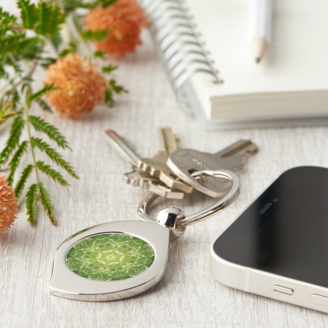 Abstract green decorative print keychain (Side)
