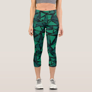 Abstract green emerald polygonal pattern throw pil capri leggings