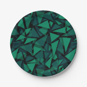 Abstract green emerald polygonal pattern throw pil paper plate