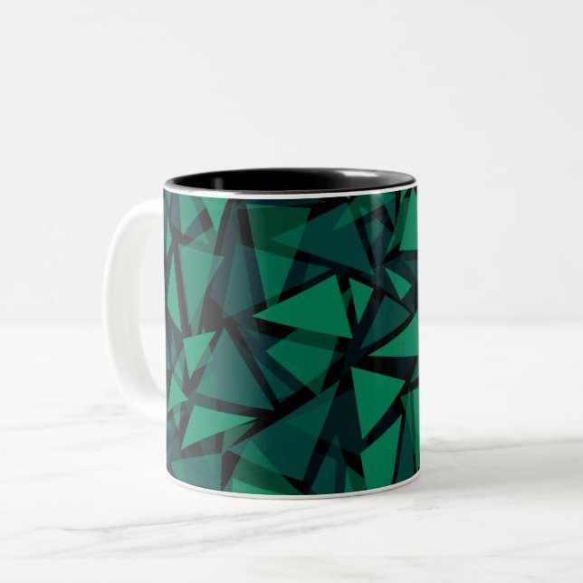 Abstract green emerald polygonal pattern throw pil Two-Tone coffee mug (Front Left)