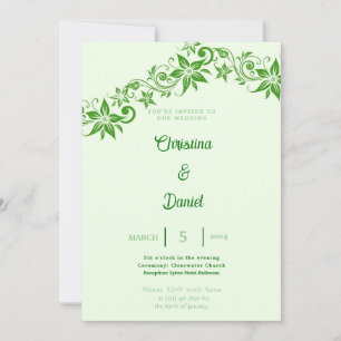 Abstract Green Floral & Leaves Wedding Invitation