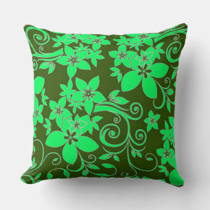 Abstract Green Floral Ornament Throw Pillow