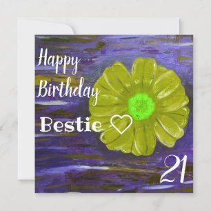 Abstract Green Flower Custom Bestie Birthday Card
