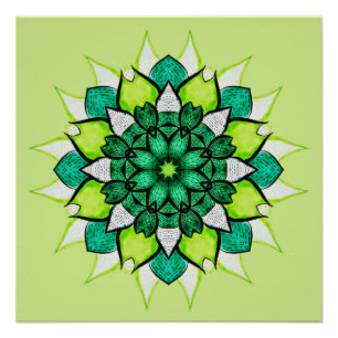 Abstract Green Flower Mandala Poster