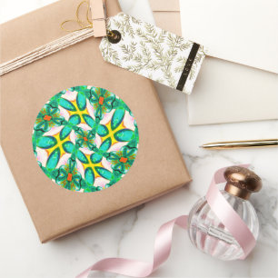 Abstract Green Flowers Pattern Classic Round Sticker