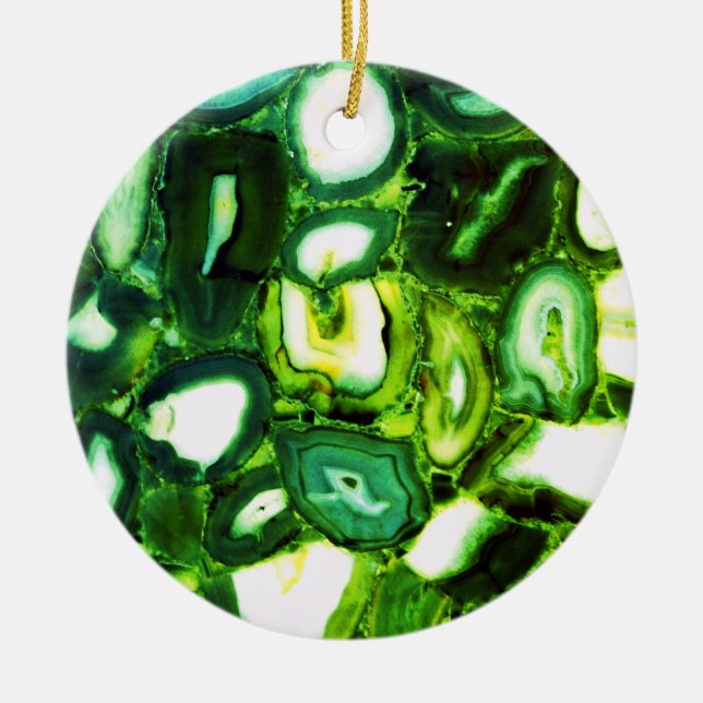 Abstract green geode, green gemstone  ceramic ornament (Front)