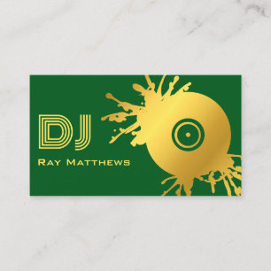 Abstract Green Gold Music Disc DJ Business Card