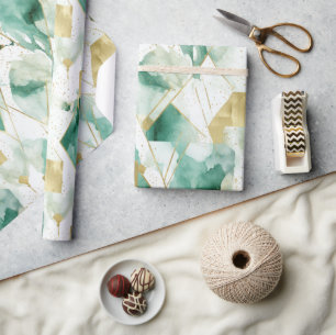 Abstract Green Gold White Wrapping Paper