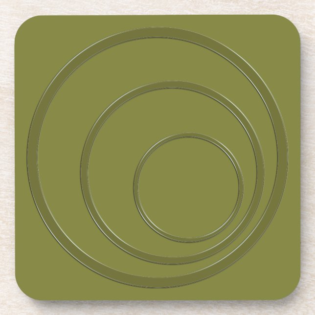 Abstract green khakiround circles 3d effect modern coaster (Front)