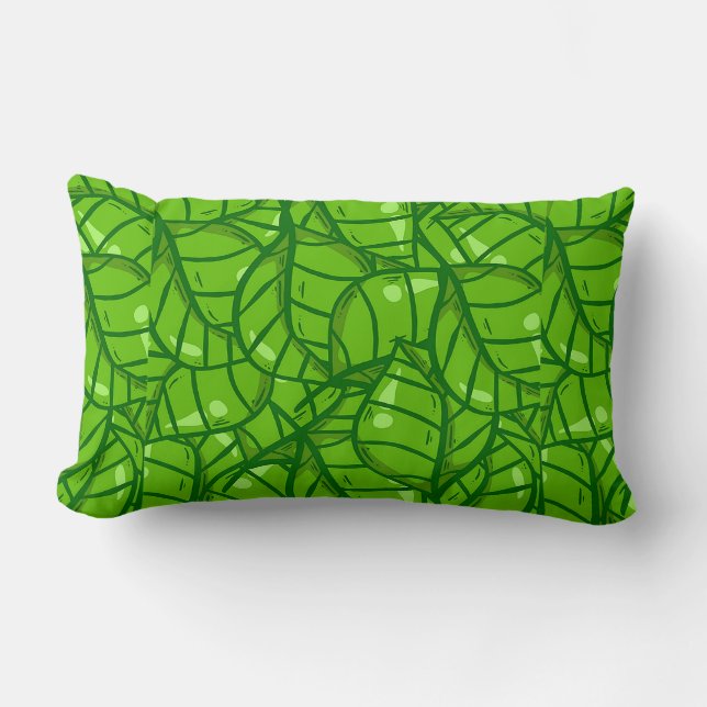 Abstract Green Leaf Pattern with Bright Illustrati Lumbar Pillow (Front)