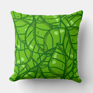 Abstract Green Leaf Pattern with Bright Illustrati Throw Pillow
