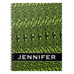 Abstract Green Liquid-Like Splotch Pattern + Name Notebook
