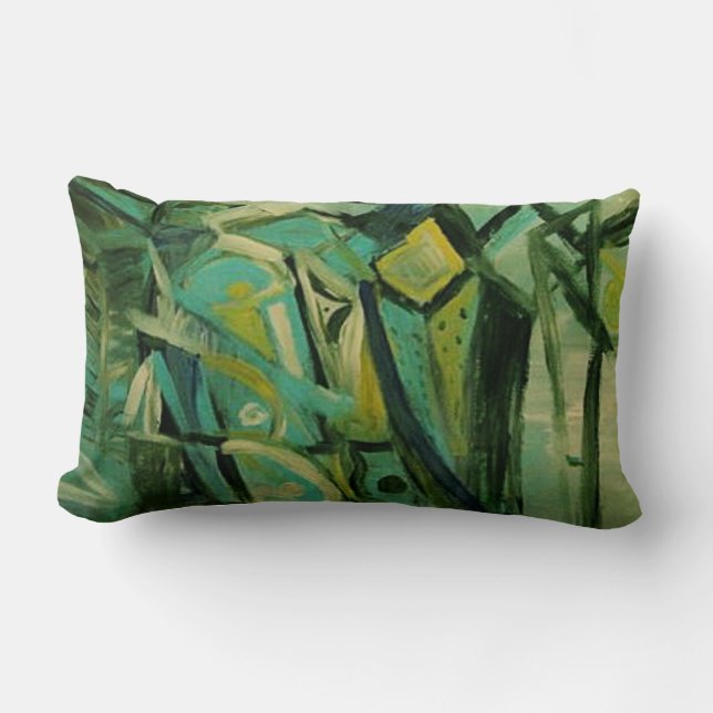 Abstract Green Lumbar Pillow (Front)