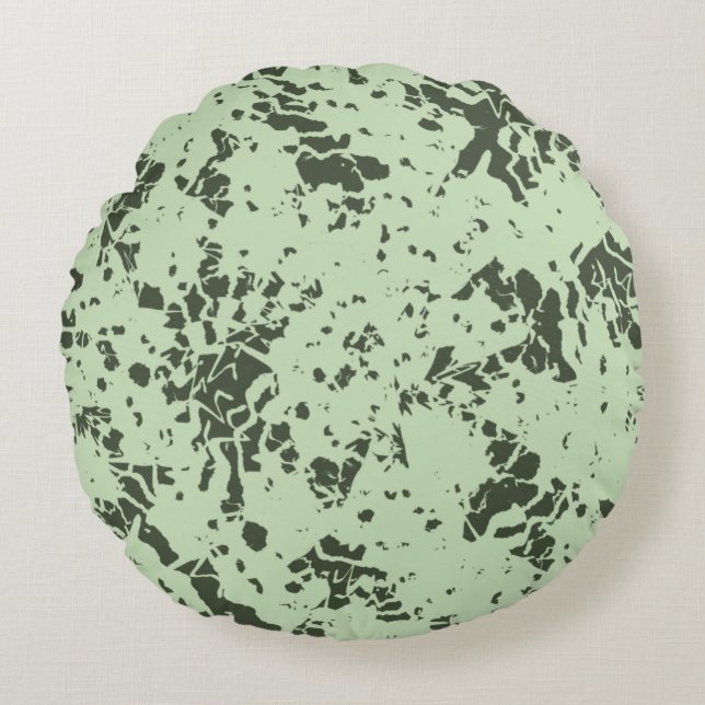 Abstract Green Marble with Splashes of Paint Throw Round Pillow (Front)