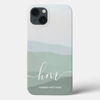 Abstract Green Mountain Watercolor Landscape