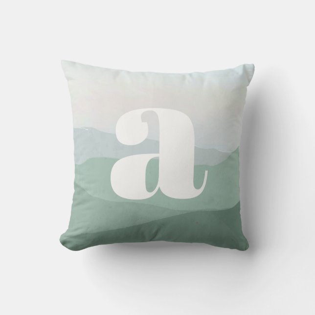 Abstract Green Mountain Watercolor Landscape   Throw Pillow (Front)
