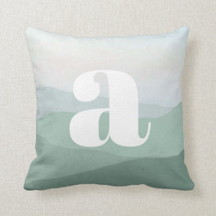Abstract Green Mountain Watercolor Landscape Throw Pillow