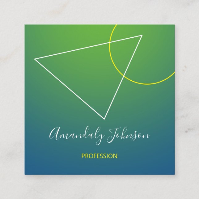 Abstract Green  OMBRÉ Geometry  Square Blue Business Card (Front)