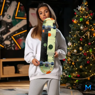 Abstract Green Orange with Minimalist Geometric Skateboard