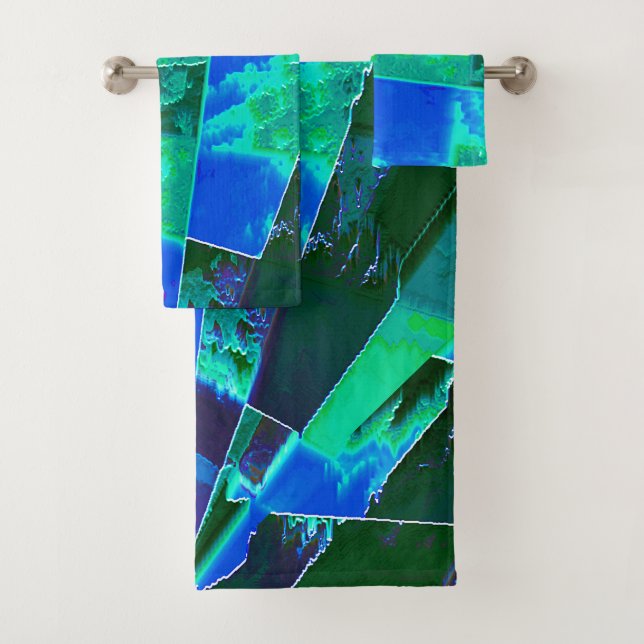 Abstract green pasture parts and blue sky, notched bath towel set (Insitu)