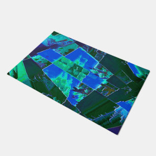 Abstract green pasture parts and blue sky, notched doormat