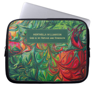 Abstract GREEN Personalized Christian Scripture Laptop Sleeve