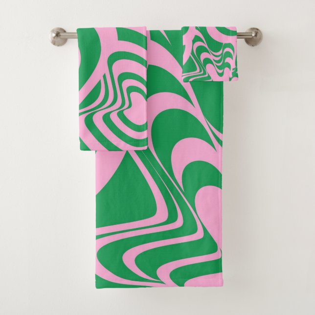 Abstract Green Pink Marble Bold Modern Minimalist  Bath Towel Set (Insitu)