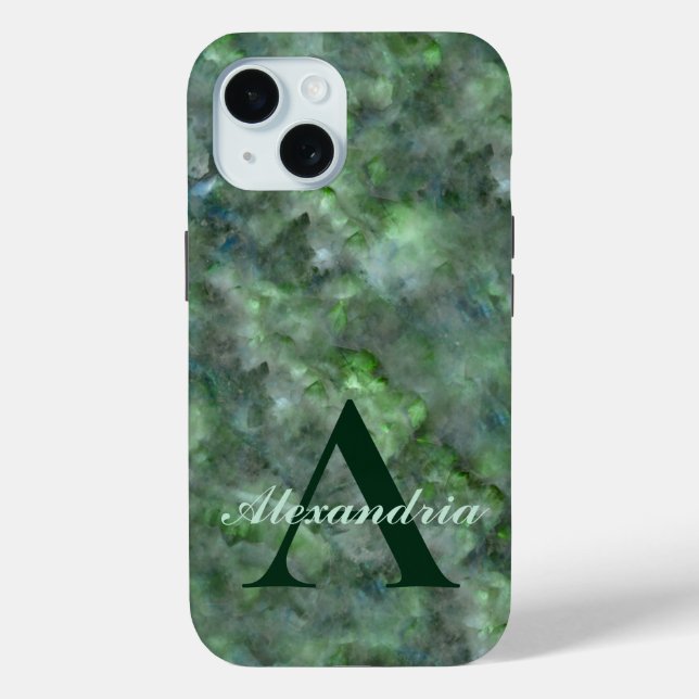 Abstract green quartz marble granite monogram Case-Mate iPhone case (Back)