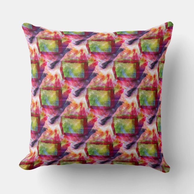 Abstract green, red wallpaper throw pillow (Front)