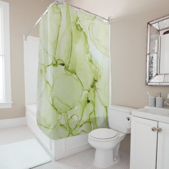 Abstract Green Shower Curtain (In Situ)