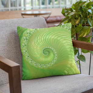 Abstract Green Spiral Fractal Throw Pillow