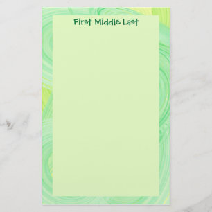 Abstract Green Swirl Border Personalized Stationery
