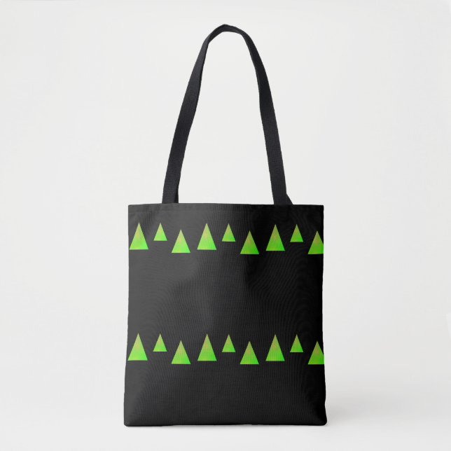 Abstract green triangles on black tote bag (Front)