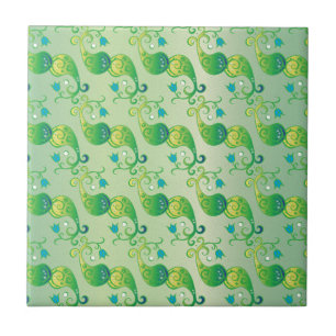Abstract Green Tulip Boteh Floral Pattern Tile