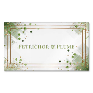 Abstract Green Watercolor Leaves Gold Frame Magnetic Business Card