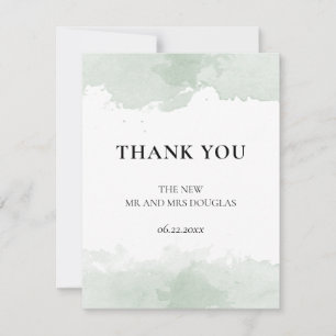 Abstract green watercolor wedding thank you card